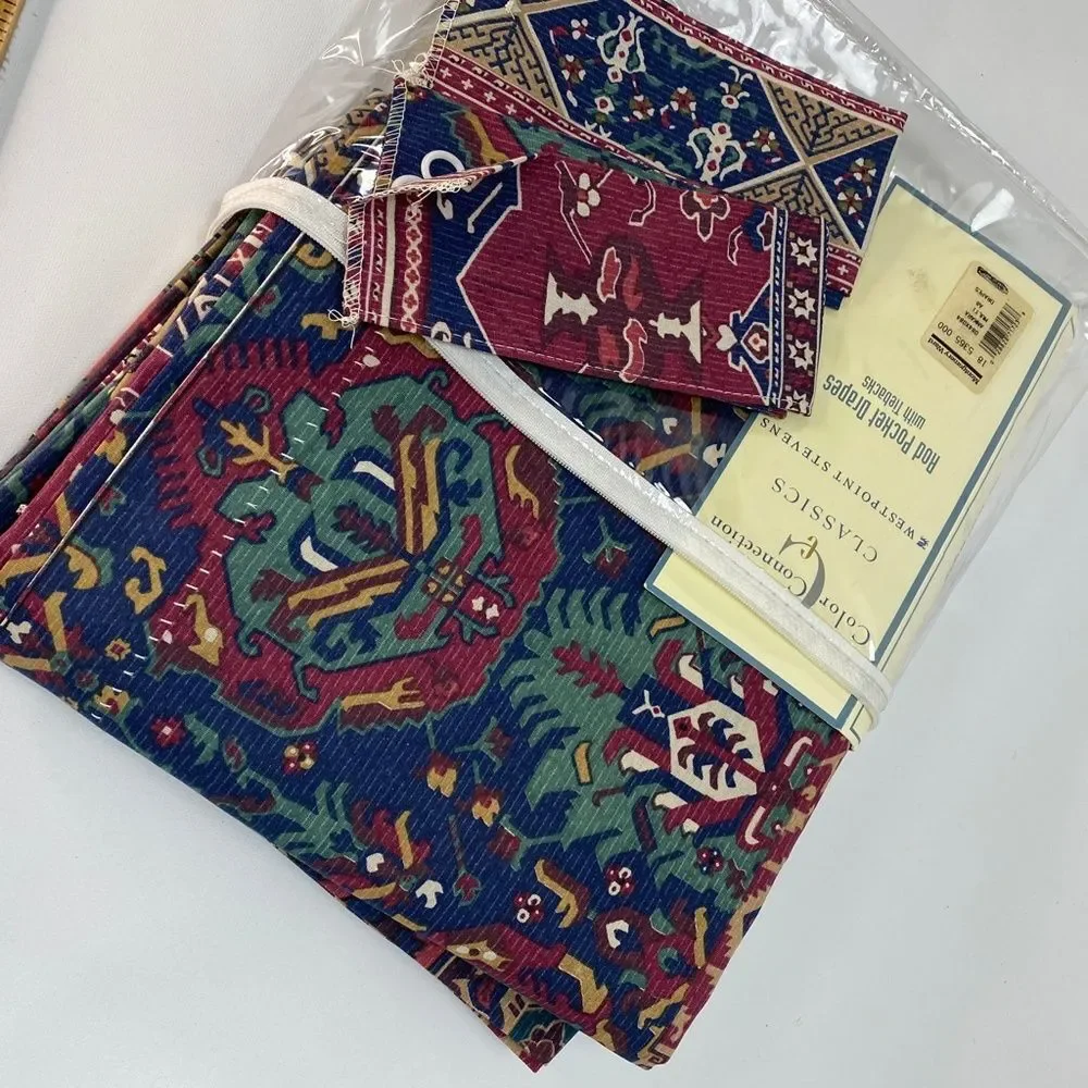 Vtg Ankara Set Rod Pocket Drapes w Tiebacks Cotton Blend 84 x 84